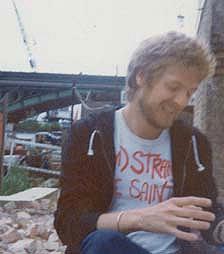 Peter smiling, on his houseboat in the UK, July 1977 